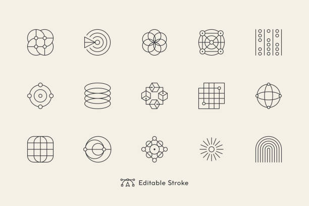 illustrations, cliparts, dessins animés et icônes de icônes de lignes géométriques abstraites - ensemble