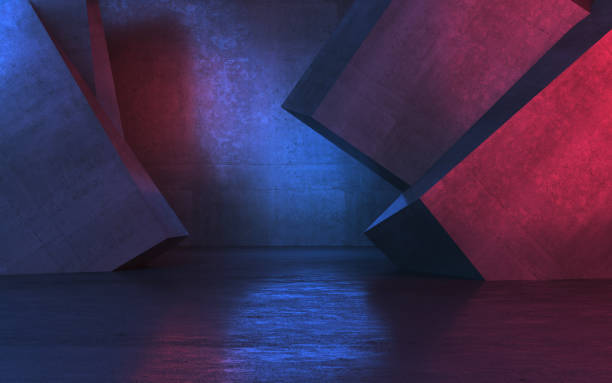 istock New Generation Abstract Empty Building Structure Made of Concrete Illuminated with Blue Red Light 2197545603