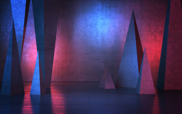 istock New Generation Abstract Empty Building Structure Made of Concrete Illuminated with Blue Red Light 2197545625