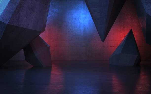 istock New Generation Abstract Empty Building Structure Made of Concrete Illuminated with Blue Red Light 2197545669