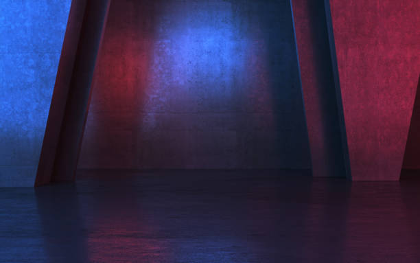 istock New Generation Abstract Empty Building Structure Made of Concrete Illuminated with Blue Red Light 2197545771