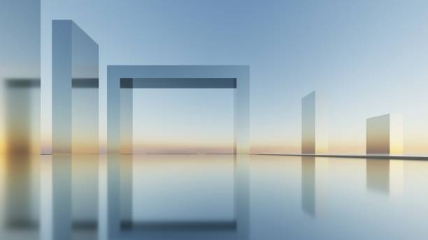 istock 3d illustration of abstract minimal architecture background, geometric architectural with chrome or metallic arch design 2197547573