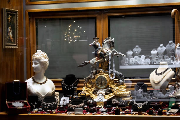 Antique shop window stock photo