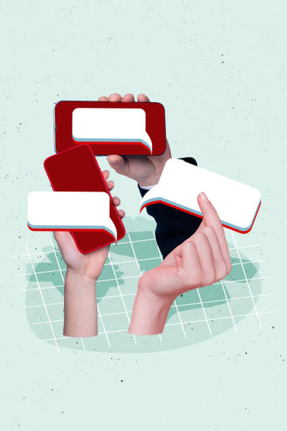 istock Composite collage picture image of hands hold speech bubble telephone conversation communication weird freak bizarre unusual fantasy 2197563592