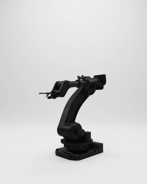 Robot arm manufacturing industry black white gray robot technology equipment 3d illustration