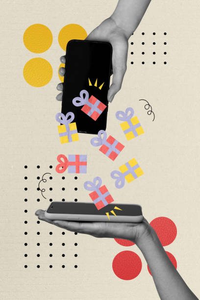 istock Vertical creative picture collage two smartphones hands receive send giftboxes presents surprise packages greeting birthday 2197563660