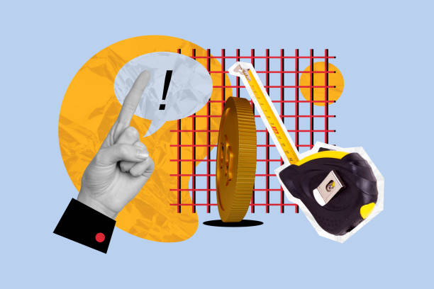 istock Creative photo collage human hand finger pointing arm textbox exclamation mark measure ruler golden coin token drawing background 2197563661