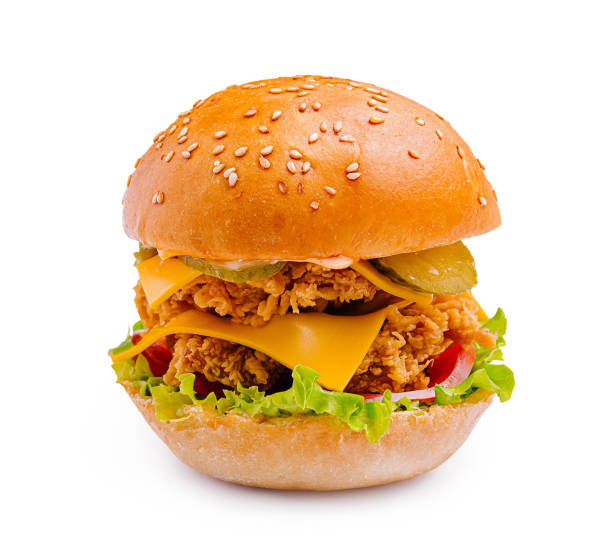 istock Delicious sesame seed bun sandwich with crispy fried chicken, cheese, and fresh vegetables 2197566292