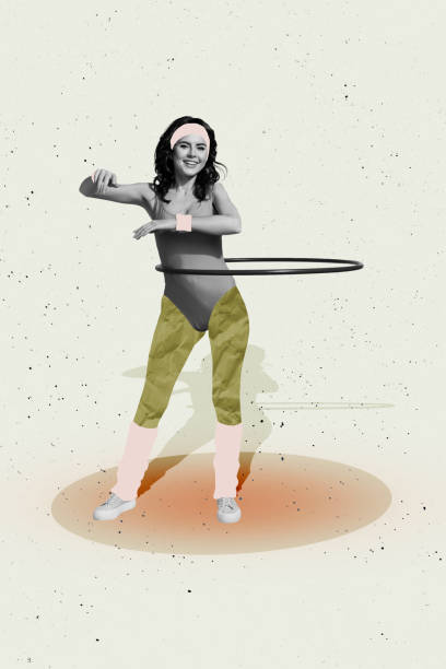 istock Vertical creative collage poster standing young woman sportive hoop exercise intense weightloss activity healthcare drawing background 2197569077