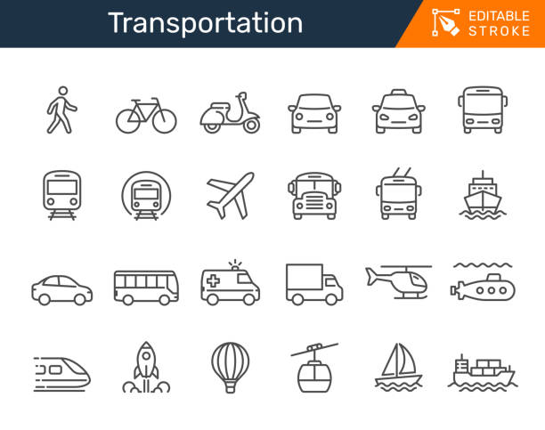 Transportation thin line icons. Editable stroke. Pixel perfect.