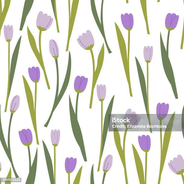 Spring Pattern Purple Spring Seamless Pattern With Purple Tulips Floral Vector Flat ...
