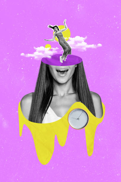 istock Creative vertical collage picture young woman insomnia nightmare sleep problems troubles sky clouds half head caricature drawing background 2197572441