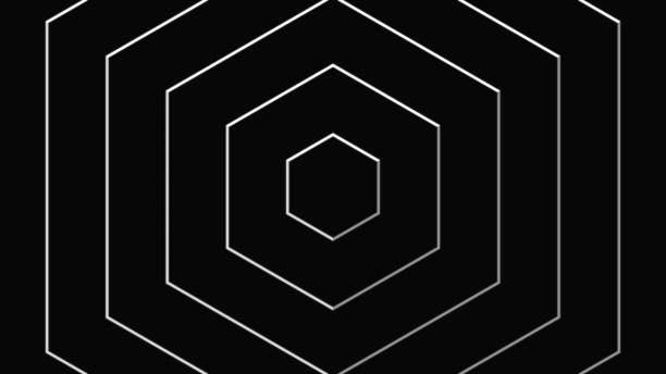Abstract white Hexagon geometric on black background, premium luxury grid wave line art, isometric cube block presentation, repeat minimal polygon honeycomb frame backdrop