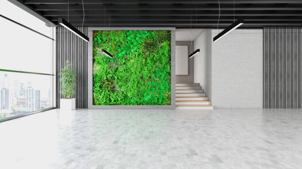 istock Unfurnished Empty Large Room with a Vertical Garden on the Wall 2197579185