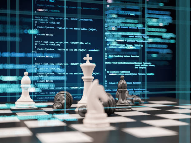 AI Artificial Intelligence or Machine Learning Concept with Digital Computer Code with Chess Pieces AI Artificial Intelligence or Machine Learning Concept with Digital Computer Code with Chess Pieces. 3D Render online chess class stock pictures, royalty-free photos & images