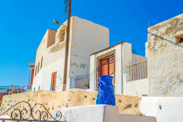 Greece, Naxos island, a blue painted door into home.