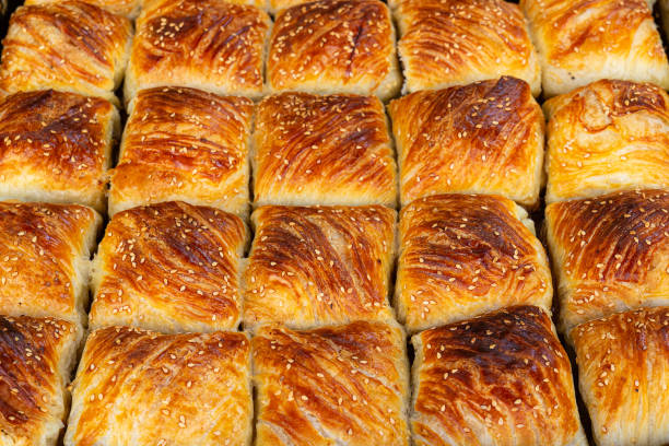 istock Uzbek samsa on sale at bazaar 2197579898
