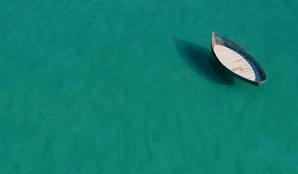 Small boat floating on the water surface, sea, waves, background, nature, 3D illustration