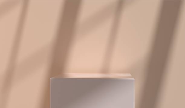 istock Square podium, light and shadow background reflecting on the wall, 3D illustration 2197582324