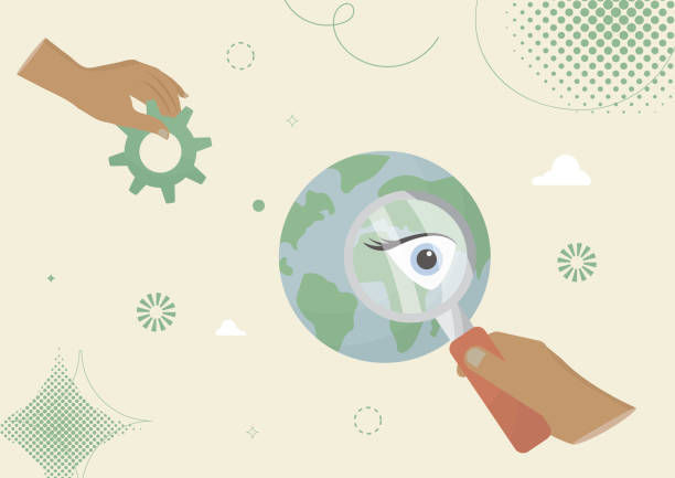 istock Global Vision and Innovation Concept Illustration. magnifying glass focusing on an eye within a globe 2197582772