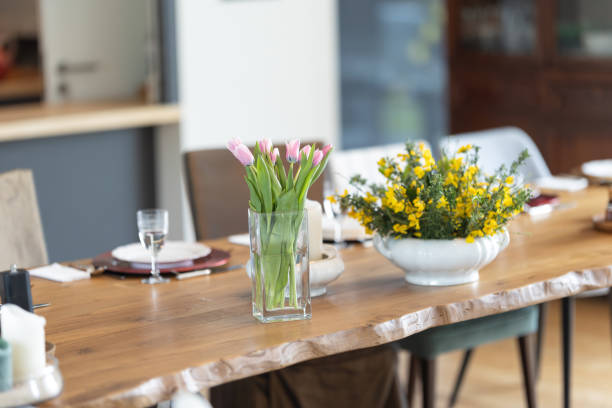 istock a vase with flowers on the dining table is a festive setting 2197583075