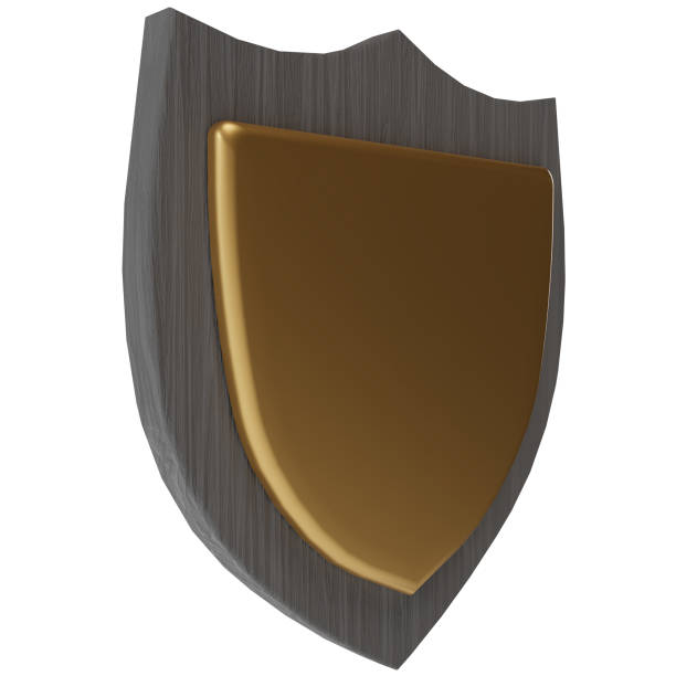 3d render of shield icon with wood and gold texture