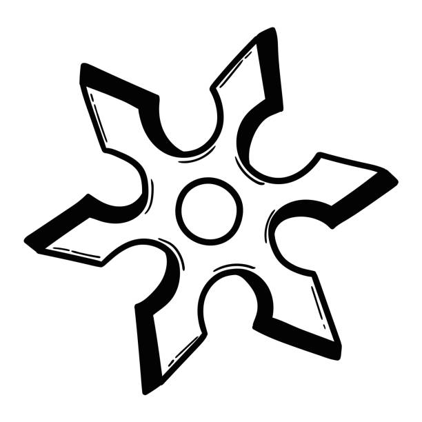 Hand drawn doodle shuriken ninja weapon on white background. Hand drawn doodle shuriken ninja weapon isolated on white background. Vector illustration. ninja stars drawing stock illustrations