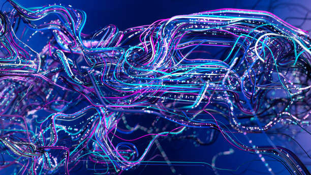 istock Luminous Interplay: A Dance of Colorful Strands on a Blue Canvas 2197586380