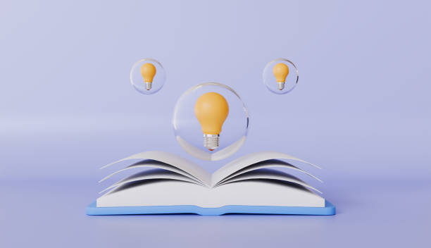 istock Glowing light bulb in bubbles floating on top of a book, study for knowledge, self learning concept 2197588153