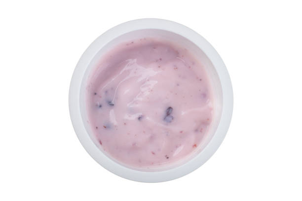 istock Cup of Blueberry Yogurt Isolated On White Background. Top View 2197589763