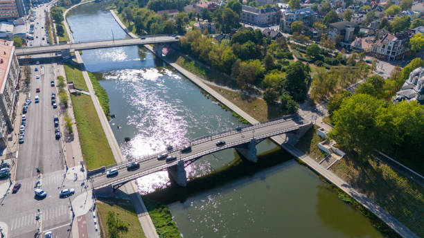 istock Aerial Cityscape with River and Bridges 2197592536