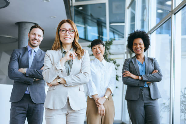 istock Group business portrait with female leader in front 2197595068