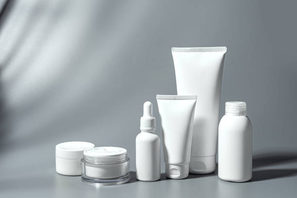 istock Blank white cosmetic containers on gray background 2197595279