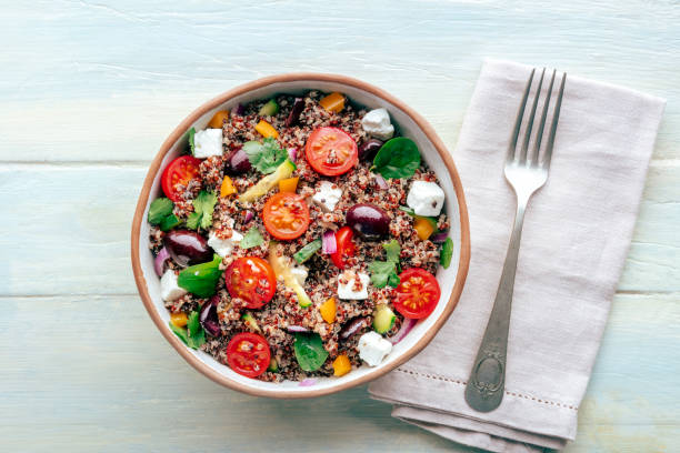 istock Quinoa salad, healthy Mediterranean lunch with fresh organic vegetables 2197597608