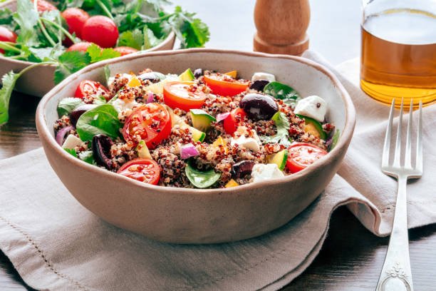 istock Quinoa salad, healthy Mediterranean lunch with fresh organic vegetables 2197597666