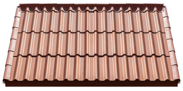 istock Roof with orange tile pattern isolated on white background with clipping path 2197604127