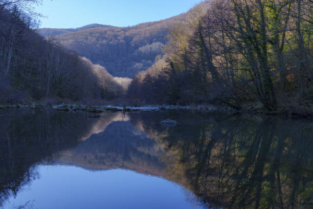 Winter in the Irati river. Irati River near Aribe, Navarra