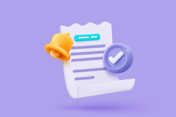 istock 3D bill icon with clock alarm notice for promotion payment transaction. Business invoice order expenses idea for accounting in store concept. 3d receipt list icon vector render illustration 2197612525