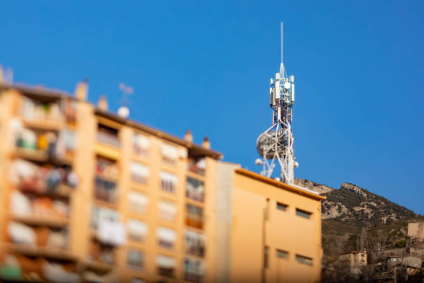 Berga city Tilt Shift image, Barcelona's Mountain Village. Telecomunication tower.