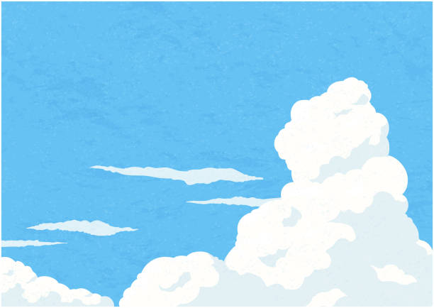 Background illustration of blue summer sky. Blue sky and iridocumulus clouds. Retro vector material.