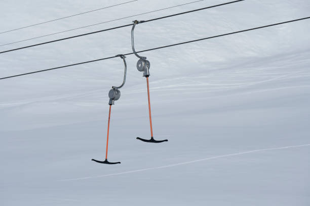 View from a ski slope at Myrkdalen Alpine Ski Resort in Norway, Scandinavia, Europe in winter (April).