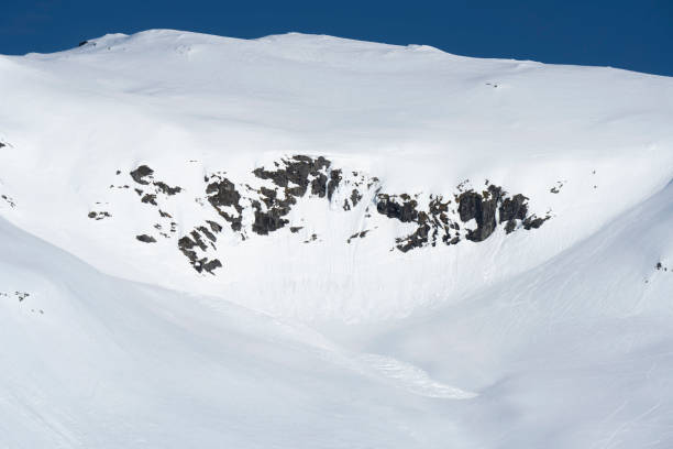 View from a ski slope at Myrkdalen Alpine Ski Resort in Norway, Scandinavia, Europe in winter (April).