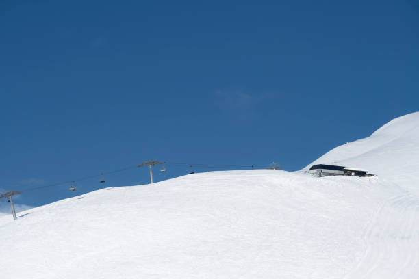 View from a ski slope at Myrkdalen Alpine Ski Resort in Norway, Scandinavia, Europe in winter (April).