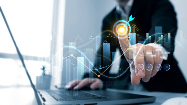 istock Businessman draw finance growth and graph chart diagram and analysing sale data.Analysis finance grow graph and market investment. Business strategy and data on economic growth graph chart. 2197623250