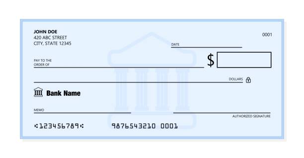 ilustraciones, imágenes clip art, dibujos animados e iconos de stock de cheque de chequera bancaria en blanco: diseño vectorial genérico - cheque