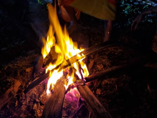 istock Burning bonfire, feels getting warmer from cold weather. 2197630144