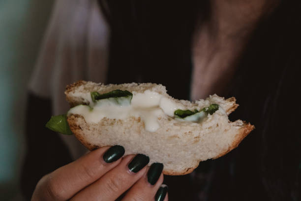 Close-Up of Sandwich with Mayonnaise and Spinach