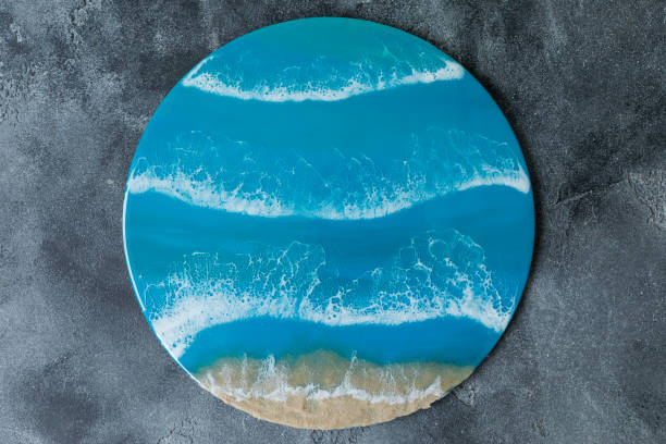 istock Resin art plate with blue colors like a ocean. Epoxy effect background 2197632883