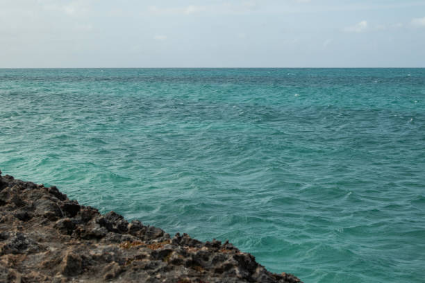 Jagged Coastal Rocks Against Turquoise Sea.