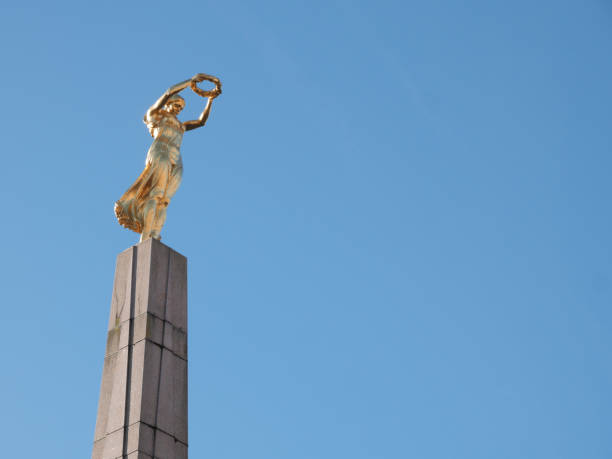 The Golden Lady (Gëlle Fra) on top of the Monument of Remembrance from 1923 to commemorate the Luxembourgers who perished in the First World War on Constitution Square in Luxembourg City Centre.